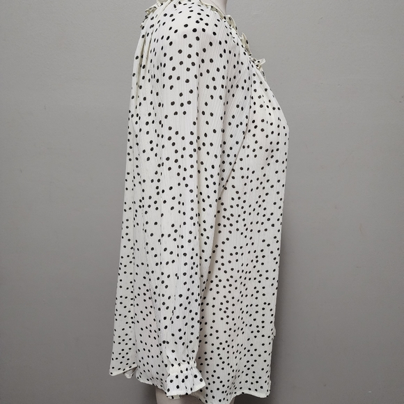 Chaps white polka dot ruffle semi sheer chiffon blouse size large - Picture 3 of 8
